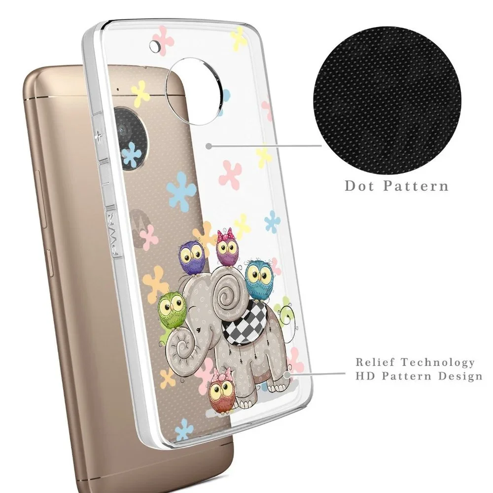 NEW Motorola Moto E4 Case Cover Clear Elephant Owl Floral